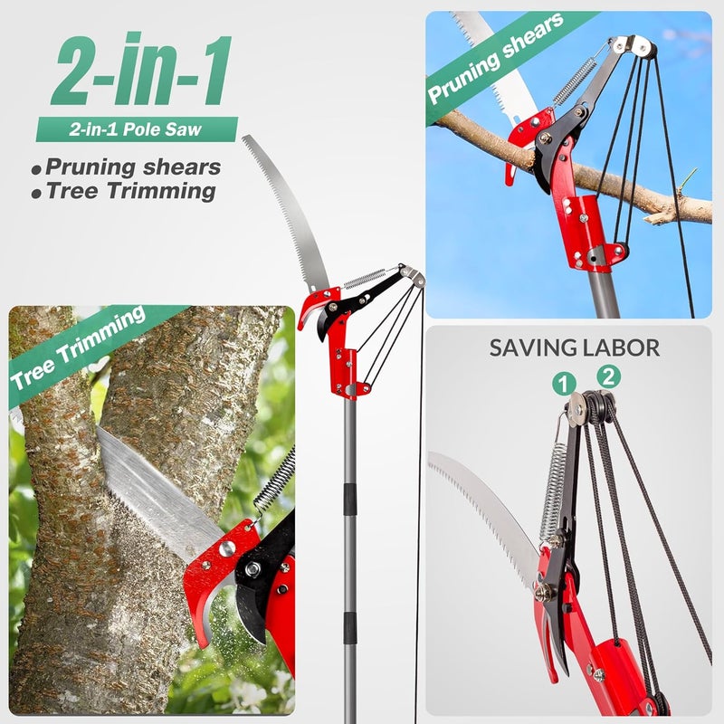 Suchtale 10FT Pole Saw for Tree Trimming, Manual Tree Pruner with Steel Blade & Scissors, Long Handle Branch Cutter Pole, Extendable Limb Trimmer for High Branches, Yard Garden Pruning Saw - Image 3
